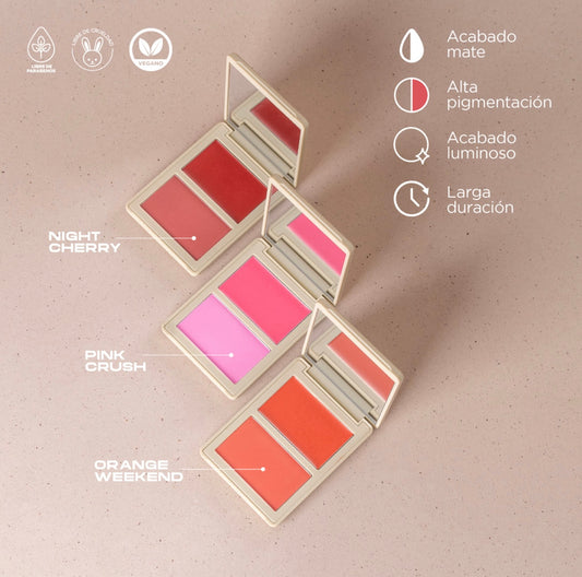 RUBOR EN DÚO CREMA Y POLVO COMPACTO